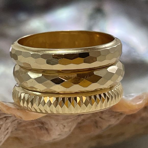 OT 925 Turkey 3 Stacking Band Rings Women’s Size 8.75 Gold Tone Sterling Silver